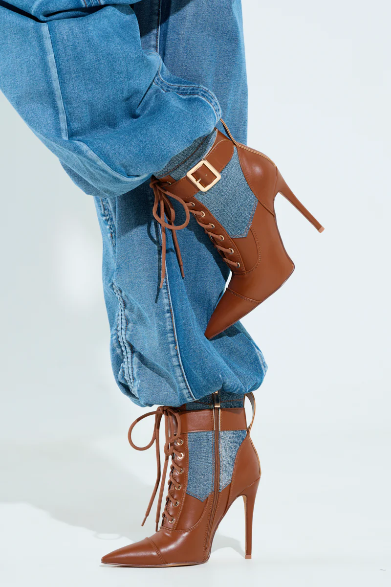 AZALEA WANG JUHI TAN STILETTO COLORBLOCKED BOOTIE - Image 3