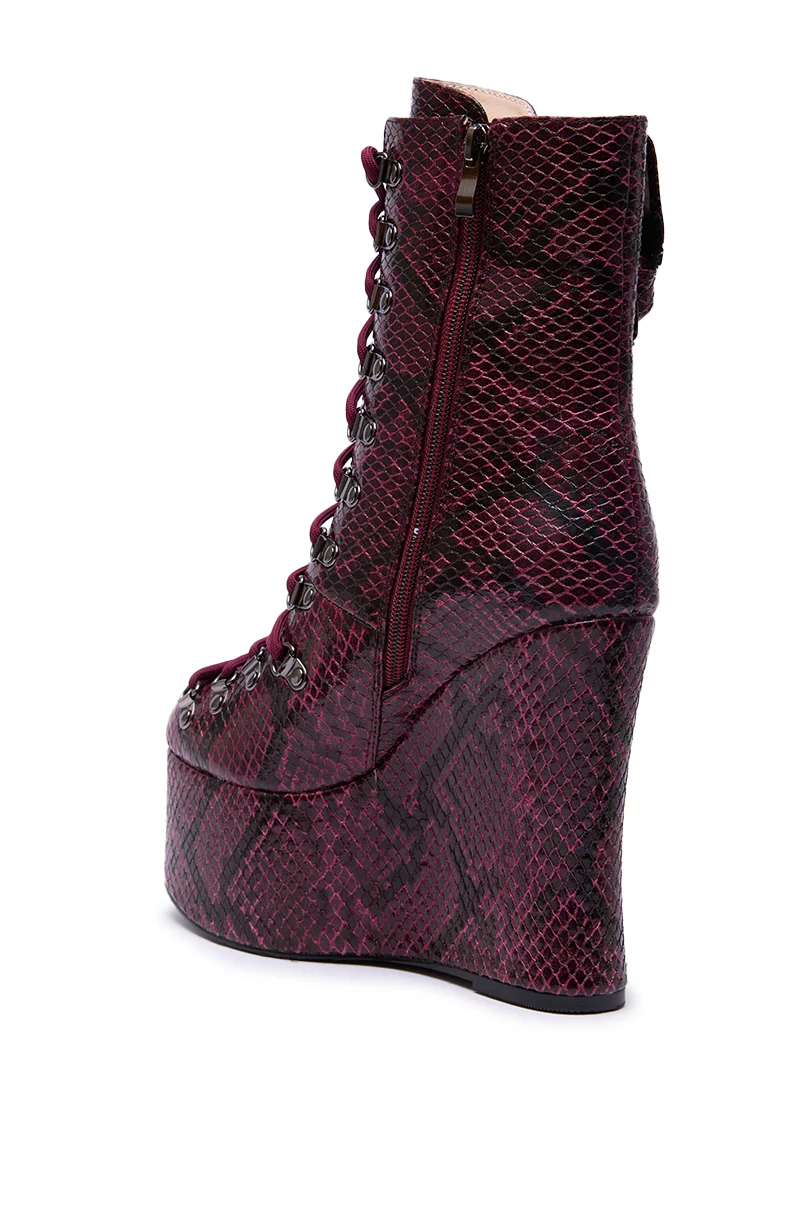 AZALEA WANG KAPULE BURGUNDY SNAKE PLATFORM BOOTIE - Image 6