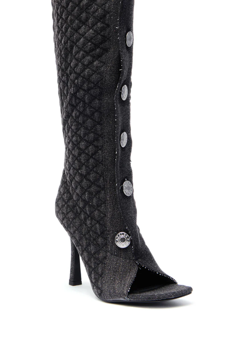 AZALEA WANG KAZUKI GREY QUILTED DENIM BOOT - Image 7