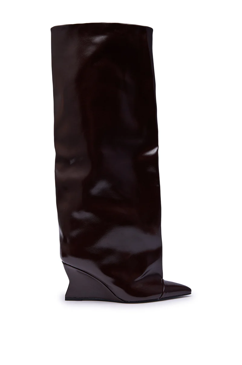AZALEA WANG KENYA BROWN KNEE HIGH WEDGE BOOT - Image 4