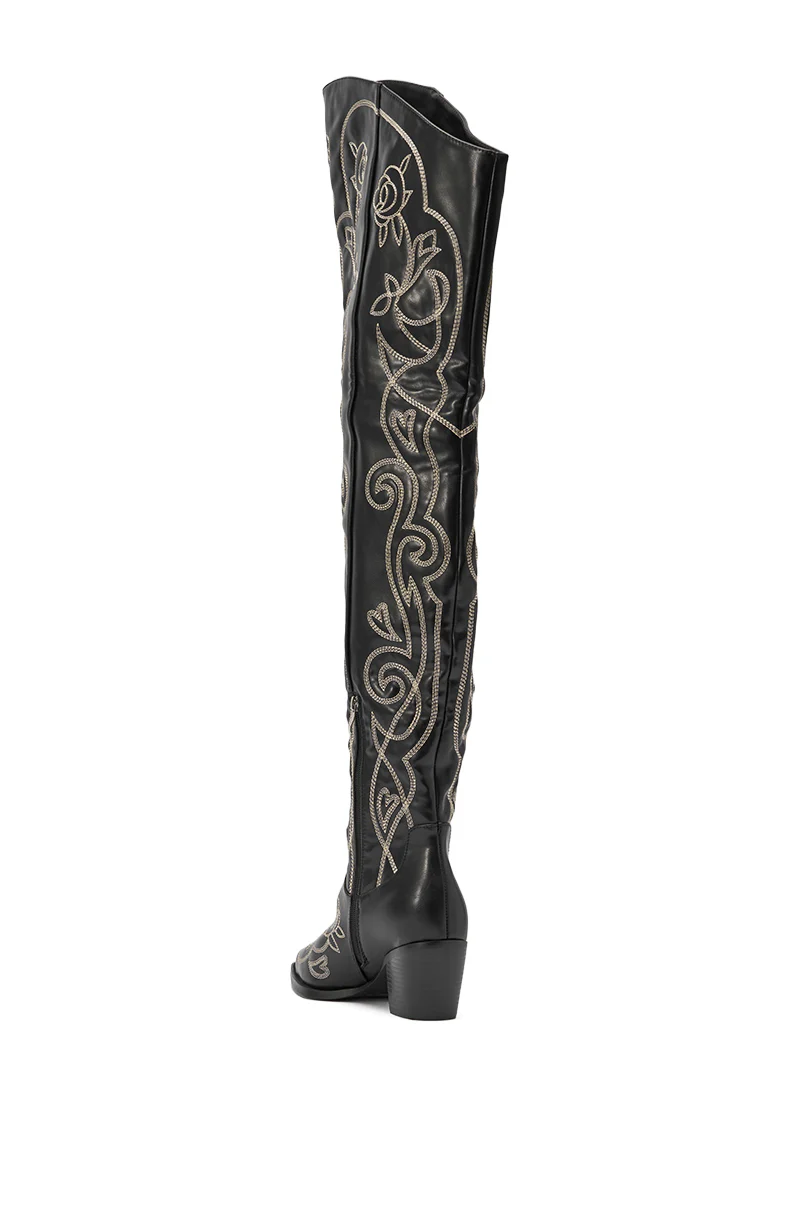 AZALEA WANG KESS BLACK WESTERN THIGH HIGH CHUNKY BOOT - Image 8