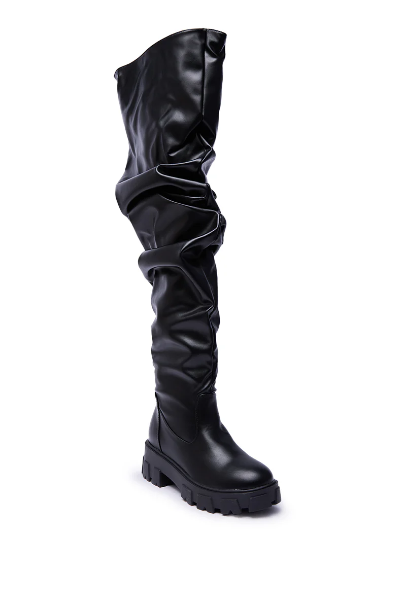 AZALEA WANG KIPLING BLACK RUCHED UP FLAT BOOT - Image 6