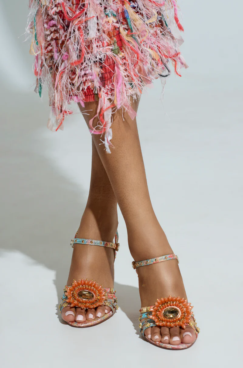 AZALEA WANG KOAN PINK BROCADE CHUNKY SANDAL - Image 6