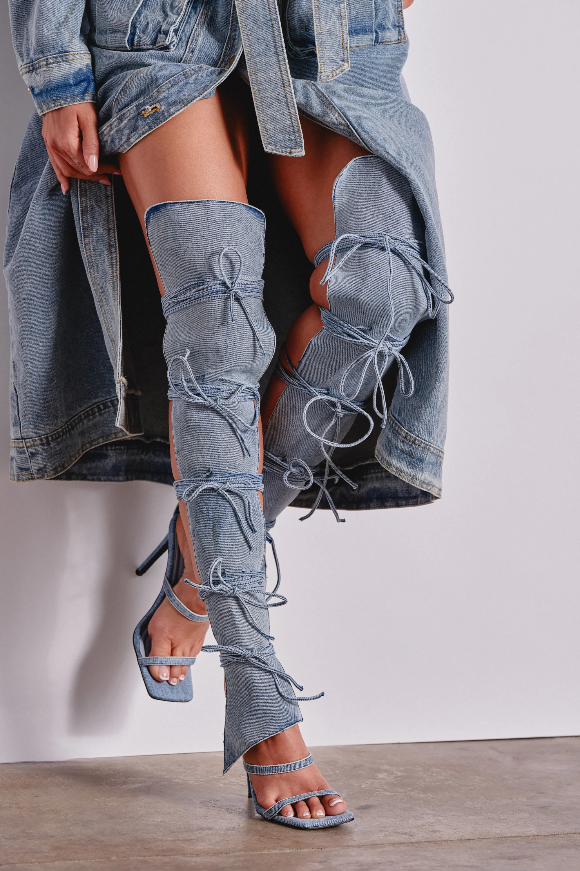 AZALEA WANG KRISTINE DENIM STILETTO GLADIATOR SANDAL