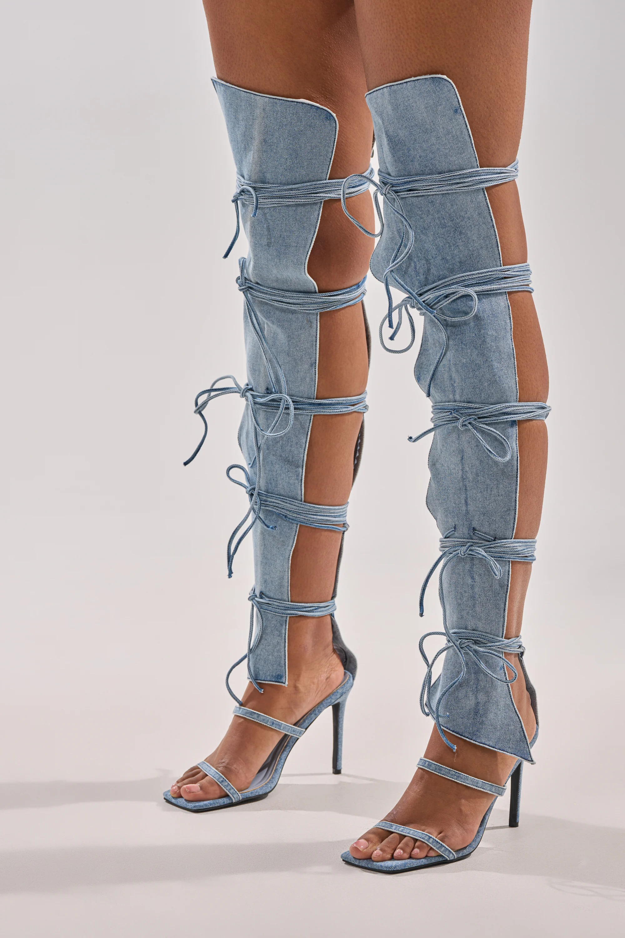 AZALEA WANG KRISTINE DENIM STILETTO GLADIATOR SANDAL - Image 10