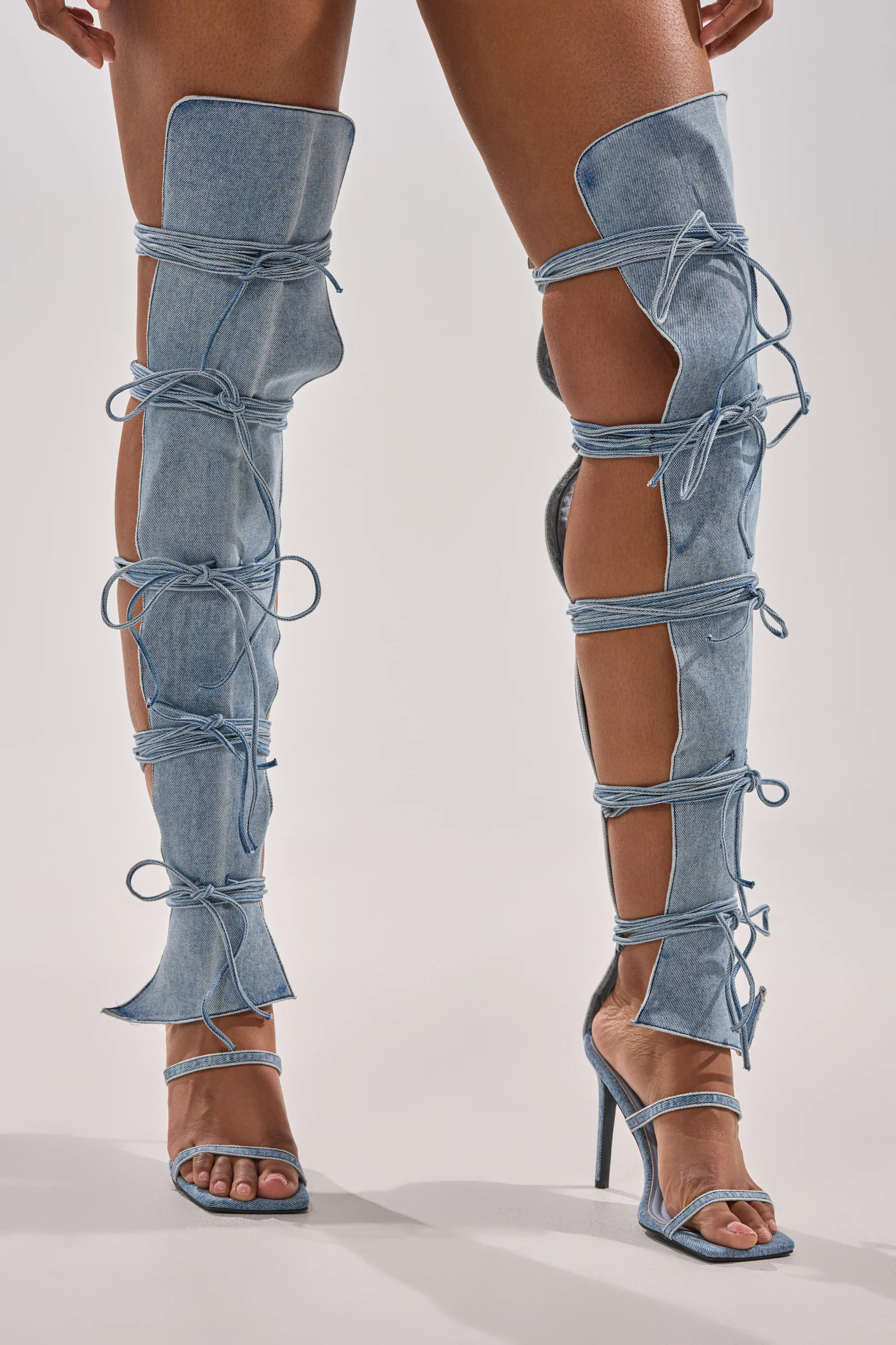 AZALEA WANG KRISTINE DENIM STILETTO GLADIATOR SANDAL - Image 3