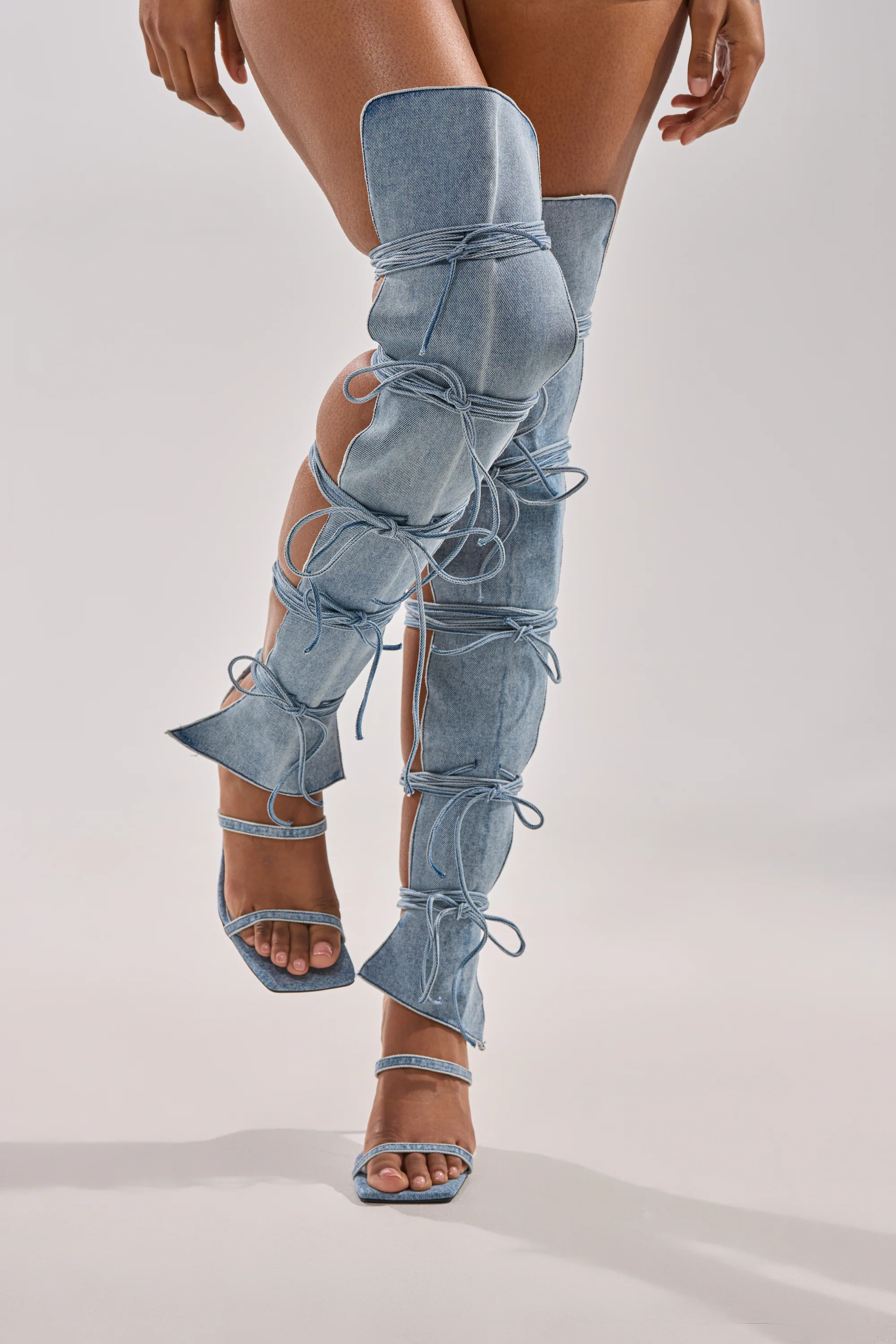 AZALEA WANG KRISTINE DENIM STILETTO GLADIATOR SANDAL - Image 4