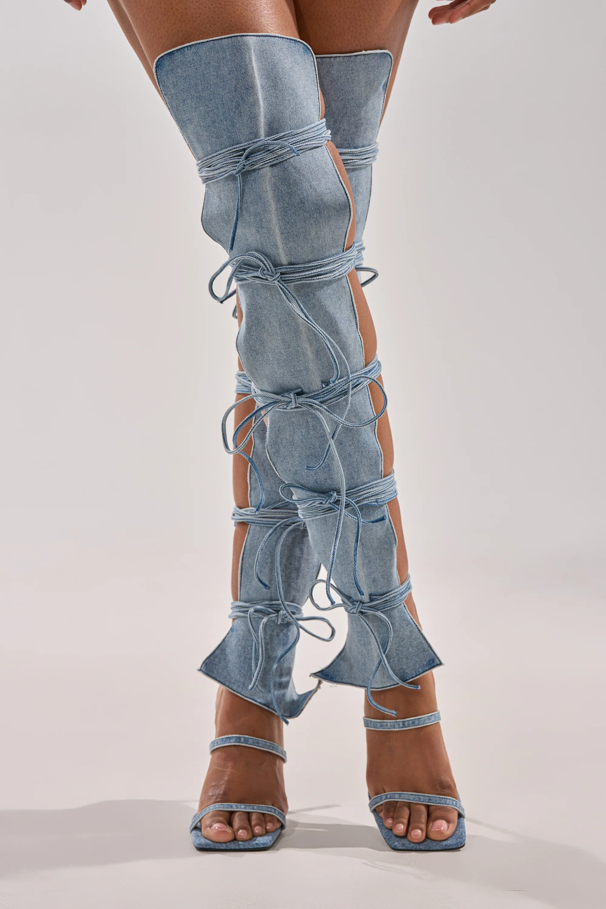 AZALEA WANG KRISTINE DENIM STILETTO GLADIATOR SANDAL - Image 5