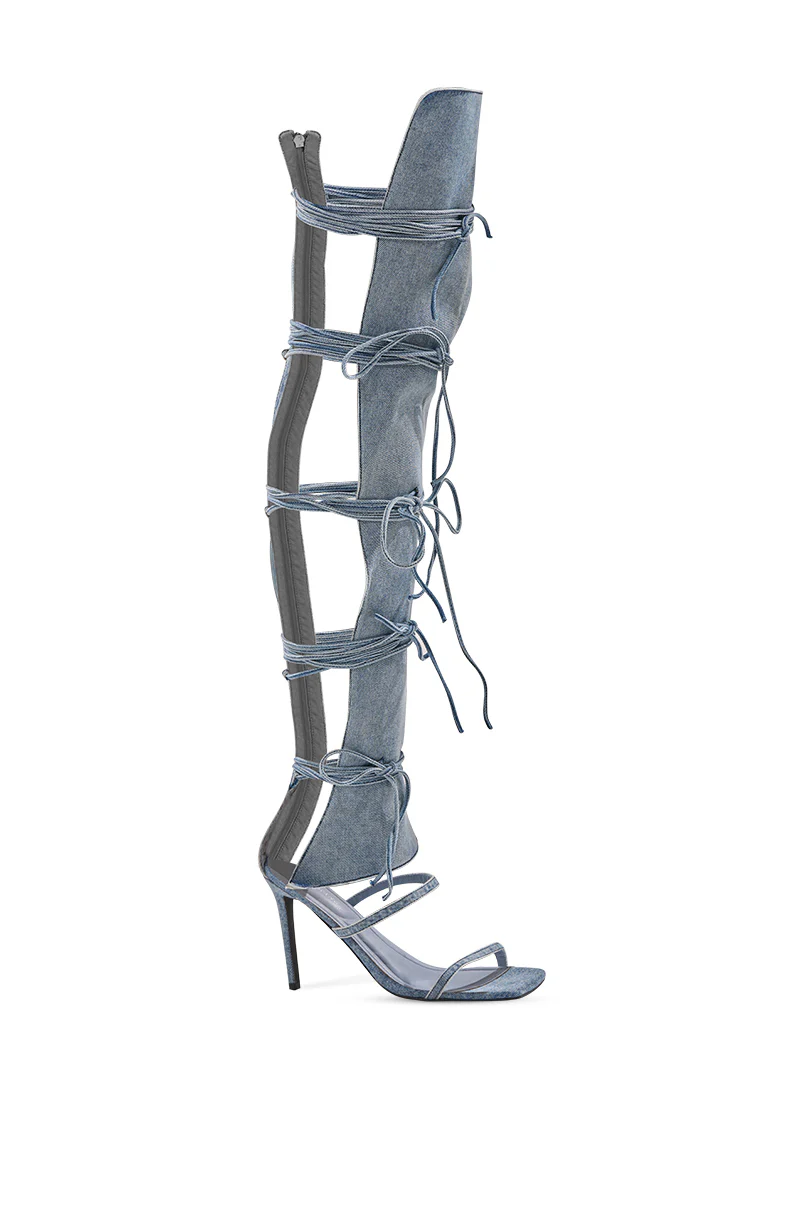 AZALEA WANG KRISTINE DENIM STILETTO GLADIATOR SANDAL - Image 6