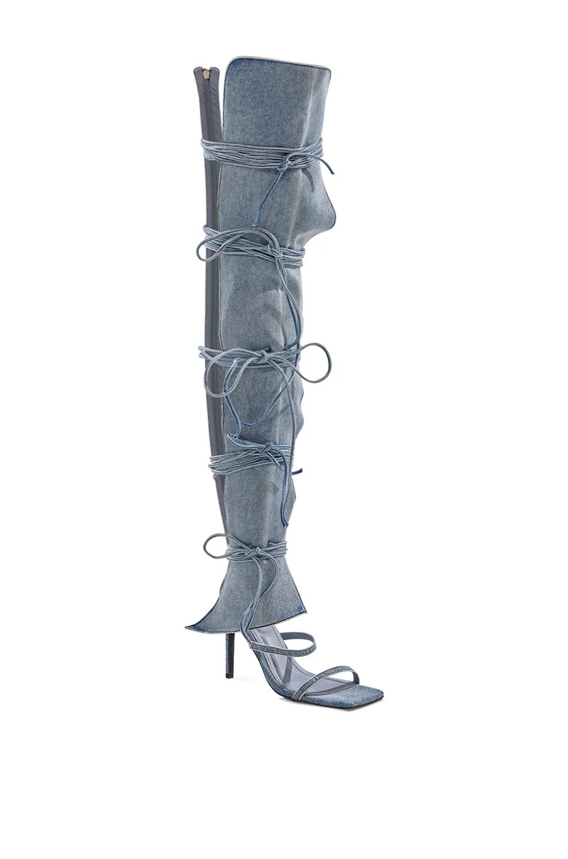 AZALEA WANG KRISTINE DENIM STILETTO GLADIATOR SANDAL - Image 7