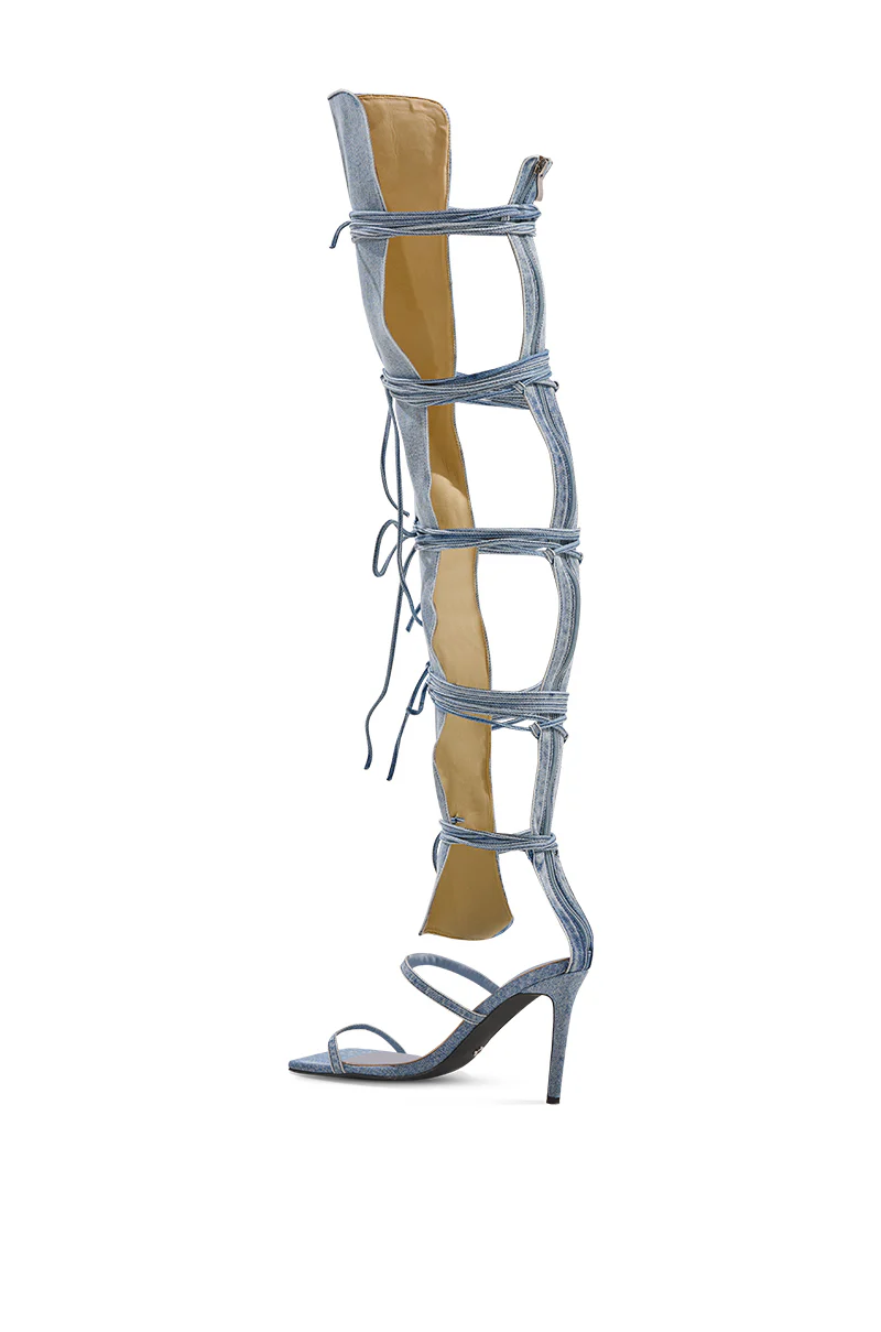 AZALEA WANG KRISTINE DENIM STILETTO GLADIATOR SANDAL - Image 8