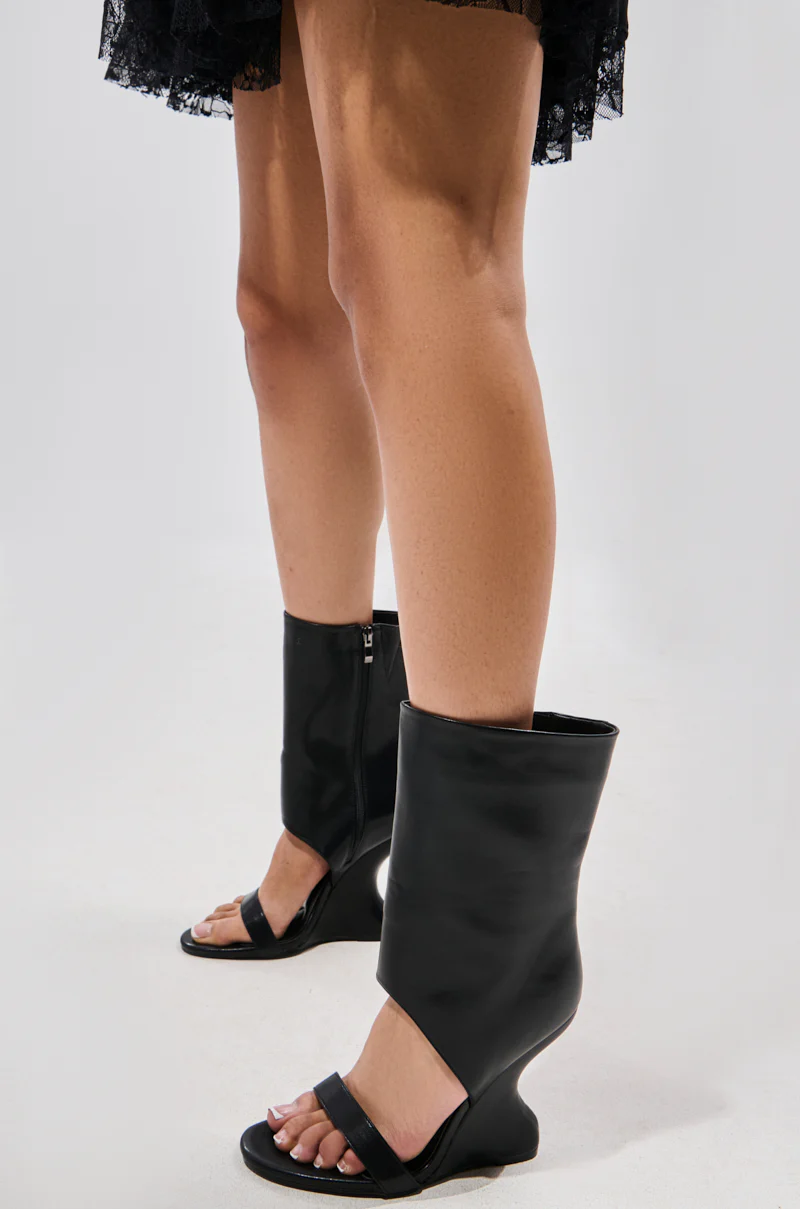 AZALEA WANG KYVELI BLACK WEDGE OPEN TOE BOOTIE - Image 3