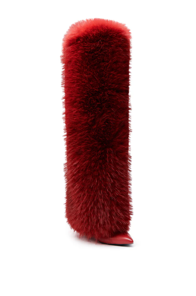 AZALEA WANG LANGLEYE RED THIGH HIGH FUR LUXE BOOT - Image 10