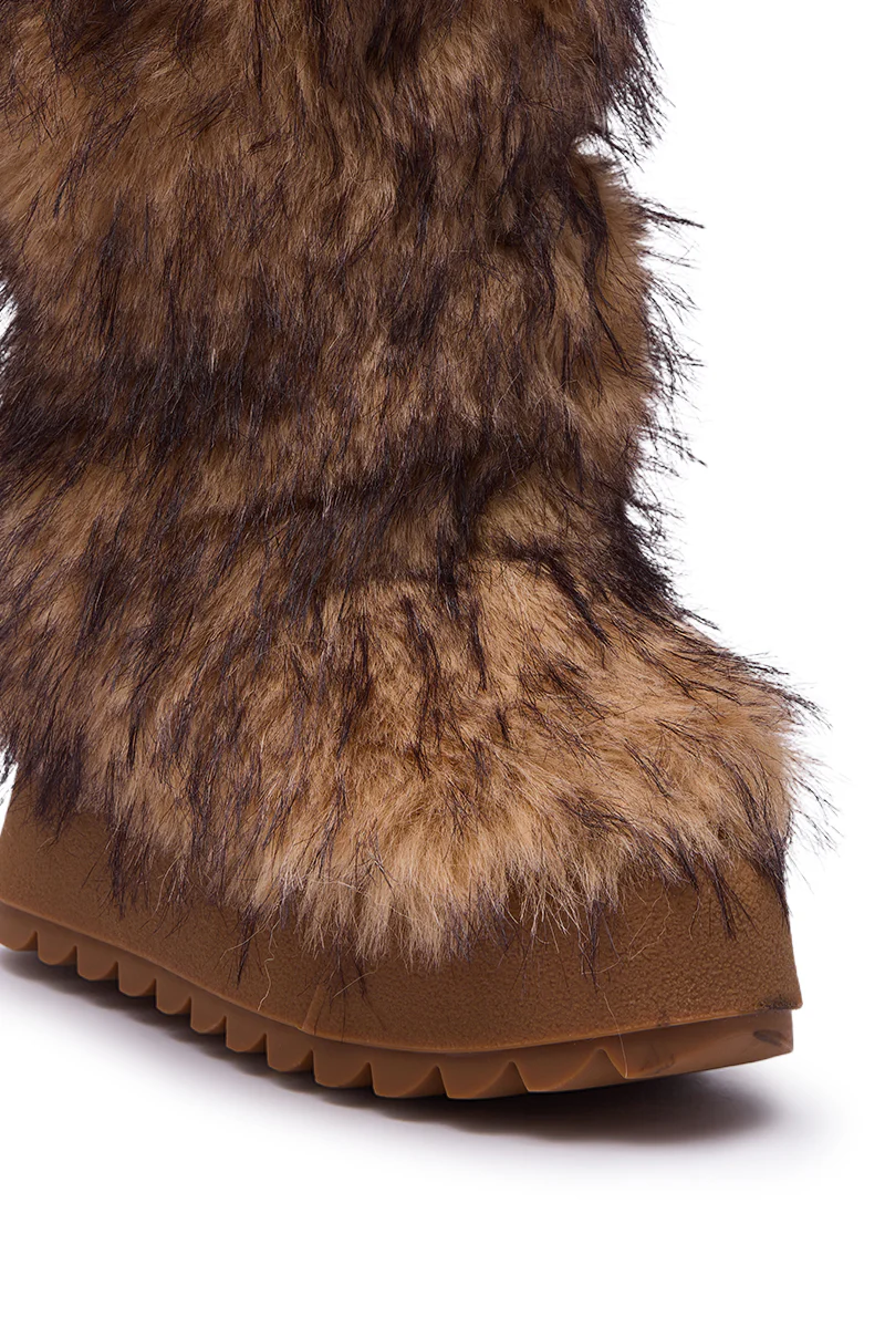 AZALEA WANG LEOPOLD BROWN MULTI FLAT FUR BOOT - Image 7