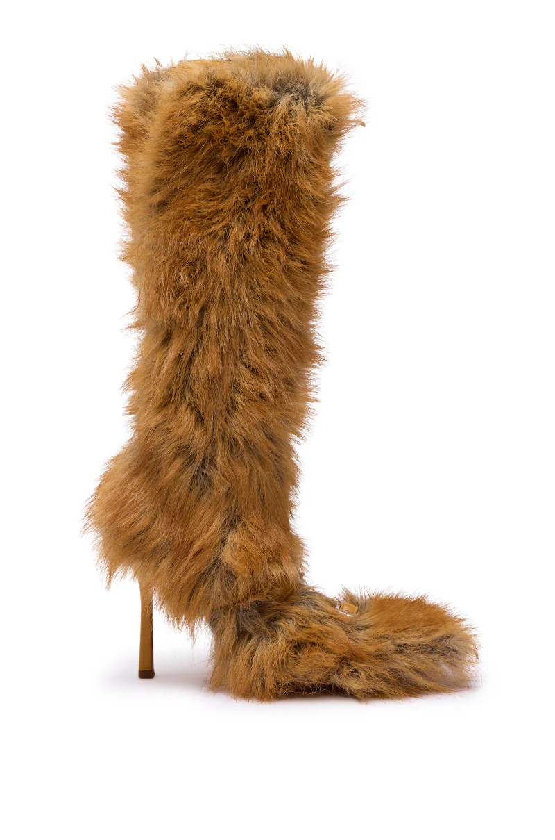 AZALEA WANG LOURDANNE TAN FUR LACE UP STILETTO BOOT - Image 8