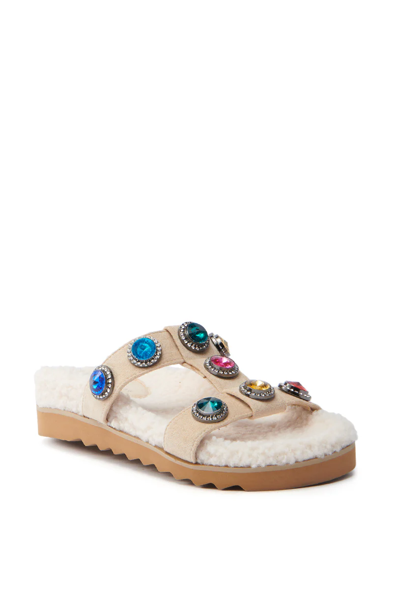 AZALEA WANG LUCIENA BEIGE RHINESTONE AND SHERPA SANDAL - Image 4