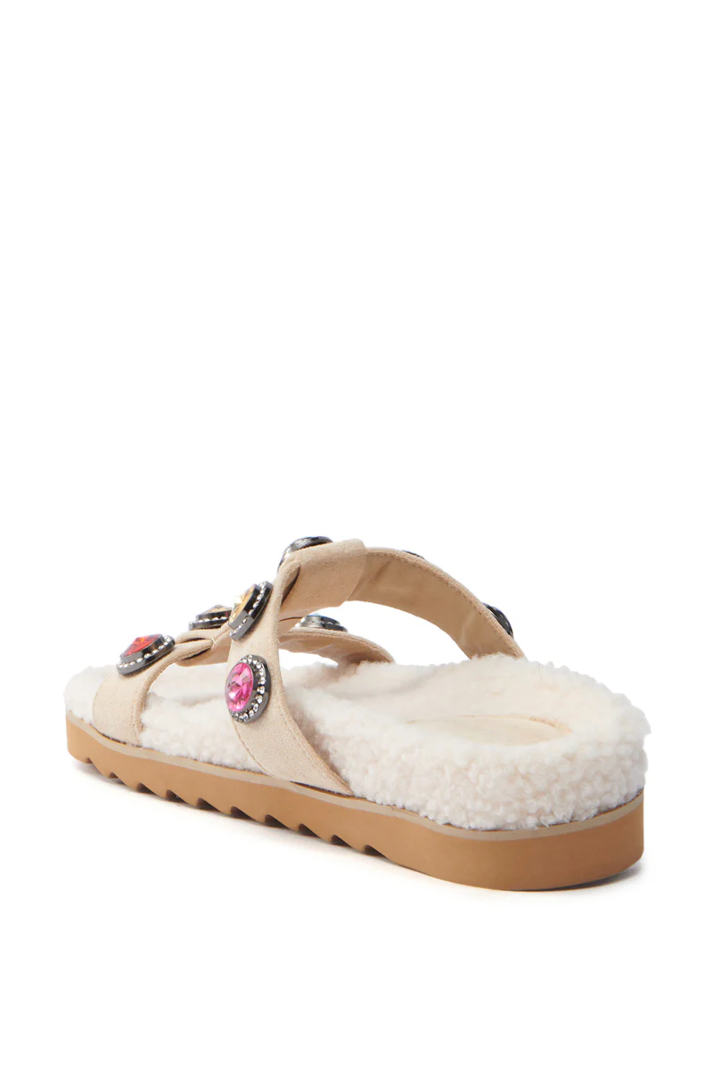 AZALEA WANG LUCIENA BEIGE RHINESTONE AND SHERPA SANDAL - Image 5