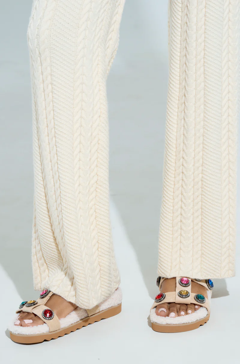 AZALEA WANG LUCIENA BEIGE RHINESTONE AND SHERPA SANDAL - Image 7