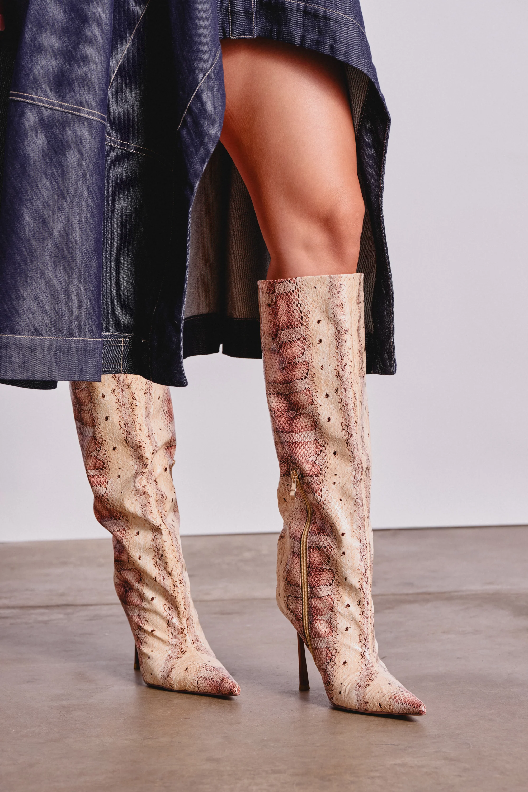 AZALEA WANG MADEYE NUDE SNAKE STILETTO BOOT - Image 2