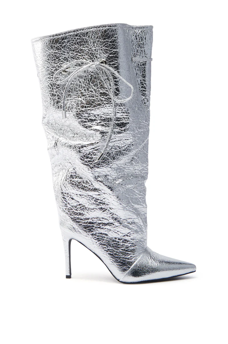 AZALEA WANG MARIT SILVER CRACKLE BOOT WITH CINCHING MECHANISM - Image 6