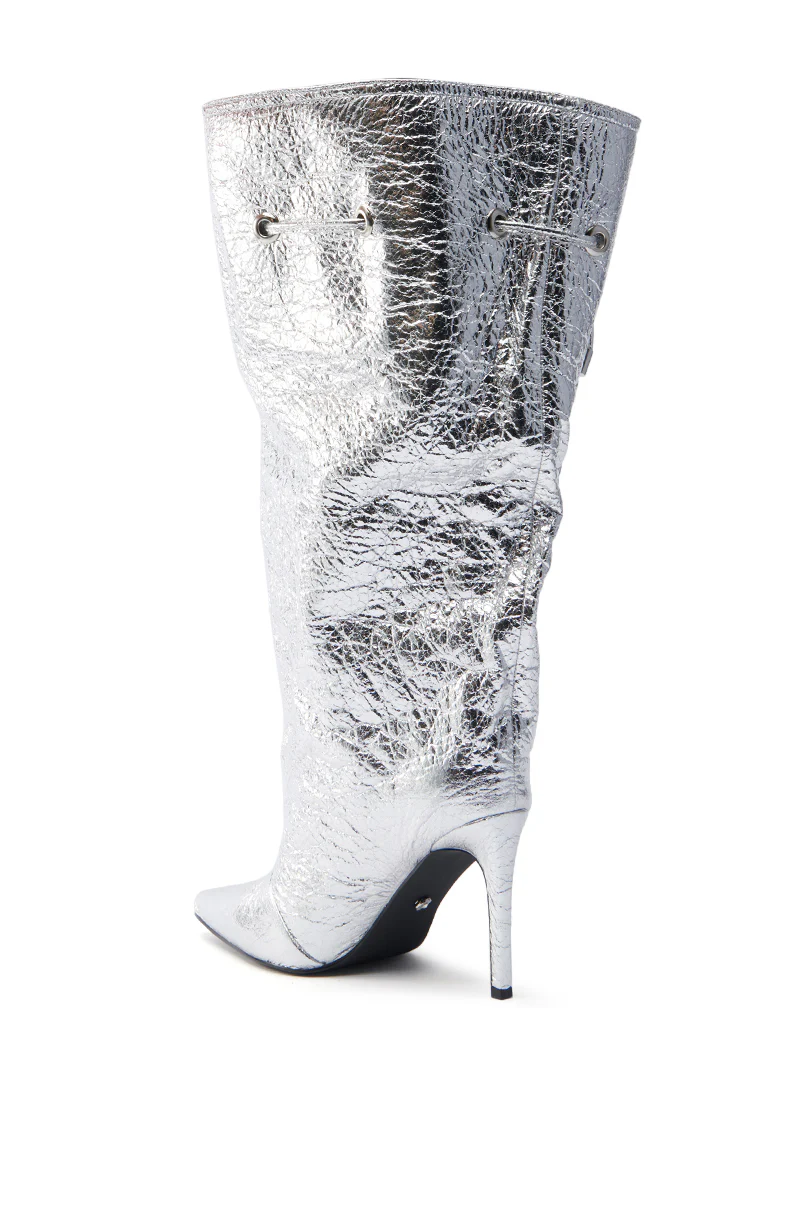 AZALEA WANG MARIT SILVER CRACKLE BOOT WITH CINCHING MECHANISM - Image 8