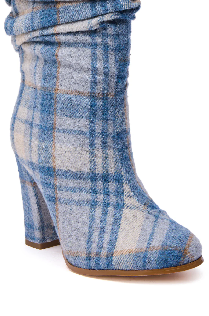 AZALEA WANG MATHAIS BLUE MULTI PLAID ROUND TOE BOOTIE - Image 7