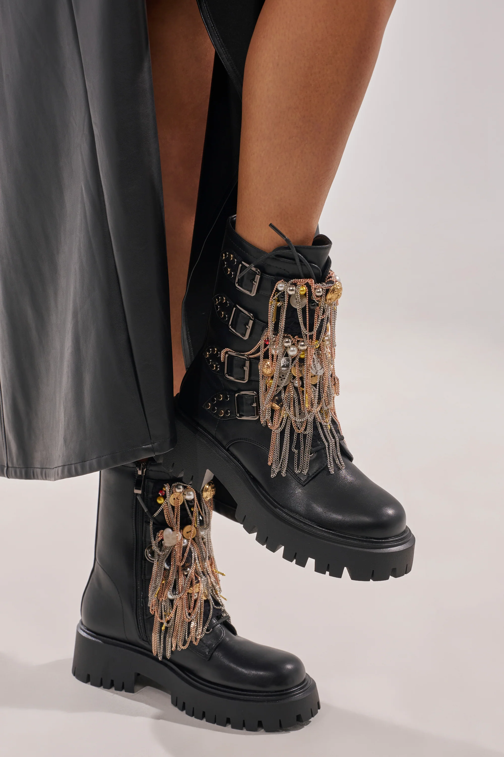 AZALEA WANG MEGUMI BLACK METAL HARDWARE COMBAT BOOTIE - Image 2