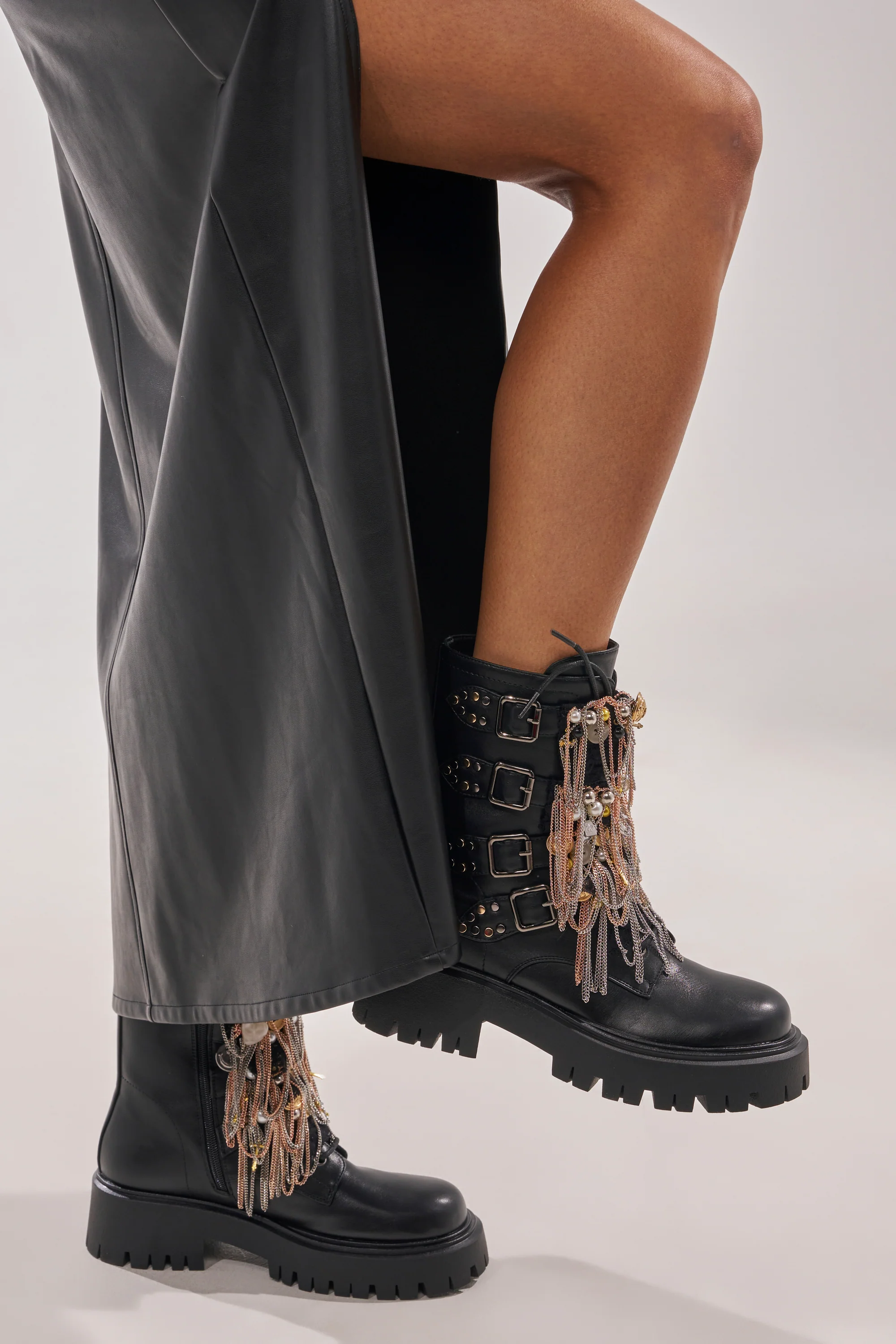 AZALEA WANG MEGUMI BLACK METAL HARDWARE COMBAT BOOTIE - Image 4
