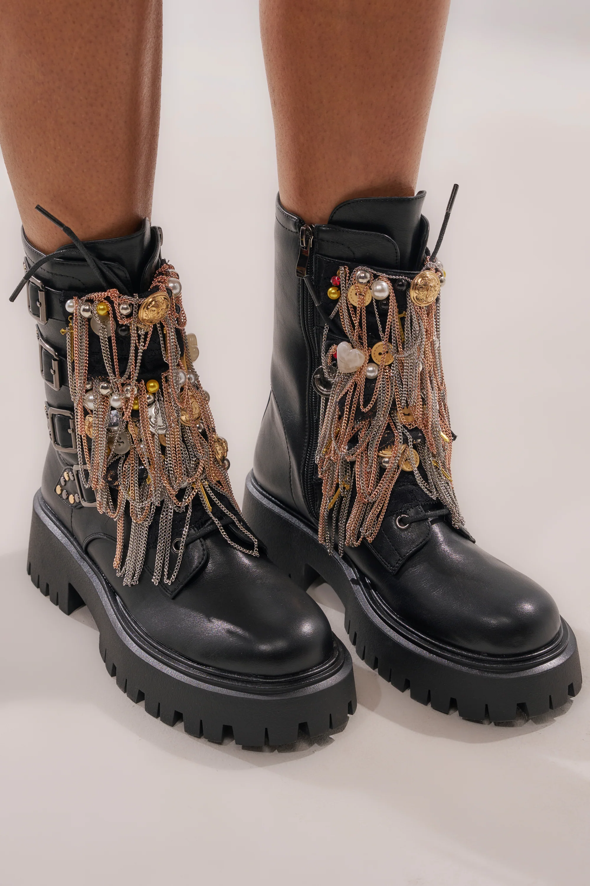 AZALEA WANG MEGUMI BLACK METAL HARDWARE COMBAT BOOTIE - Image 5