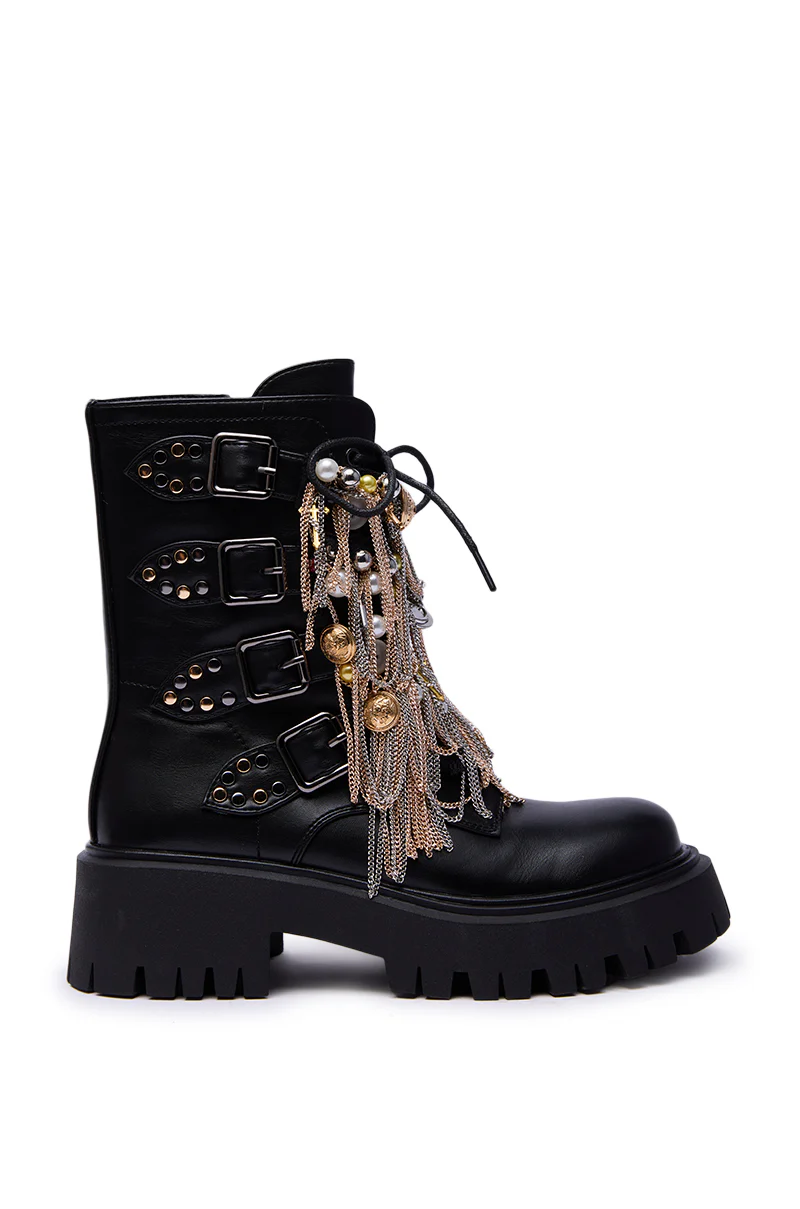 AZALEA WANG MEGUMI BLACK METAL HARDWARE COMBAT BOOTIE - Image 6