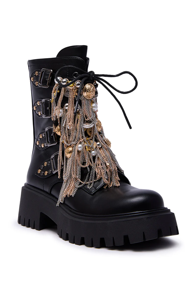 AZALEA WANG MEGUMI BLACK METAL HARDWARE COMBAT BOOTIE - Image 7