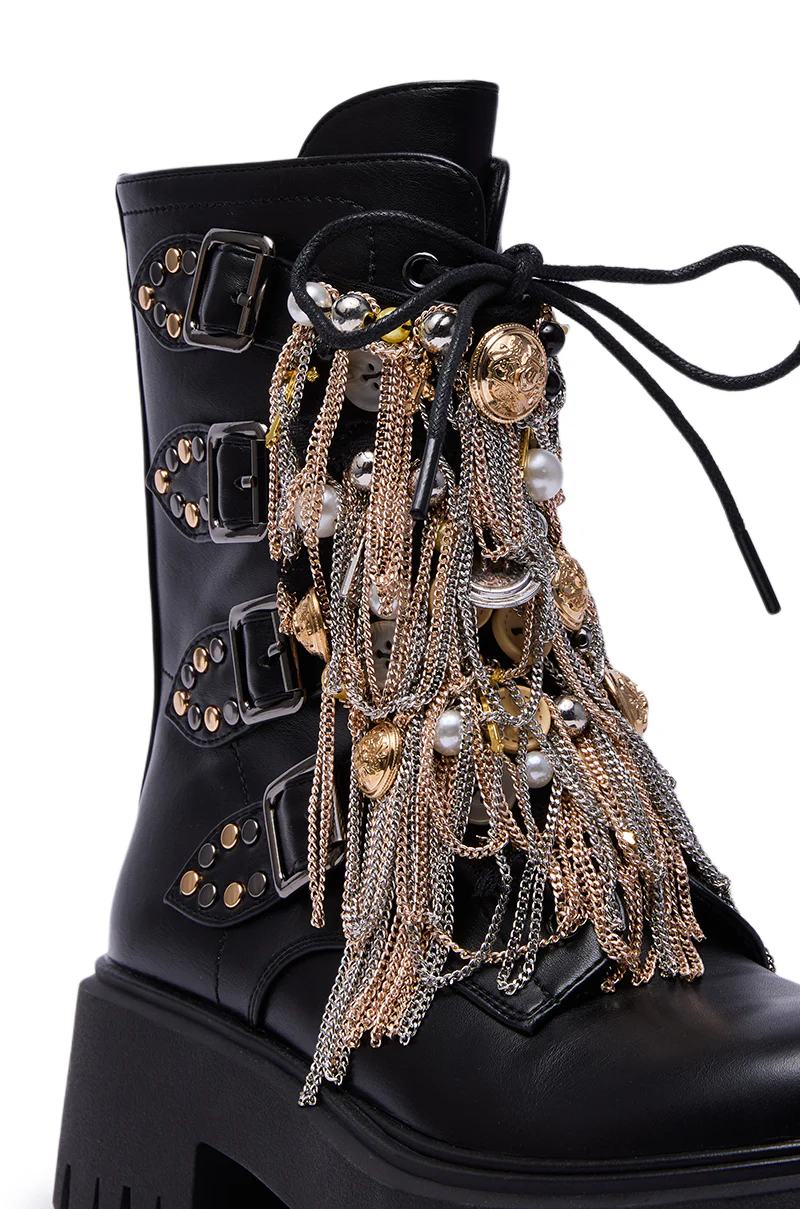 AZALEA WANG MEGUMI BLACK METAL HARDWARE COMBAT BOOTIE - Image 9