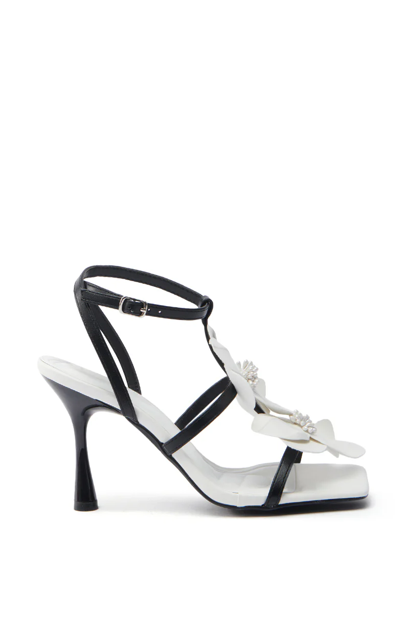 AZALEA WANG MERCI BLACK AND WHITE FLORAL STILETTO SANDAL - Image 4