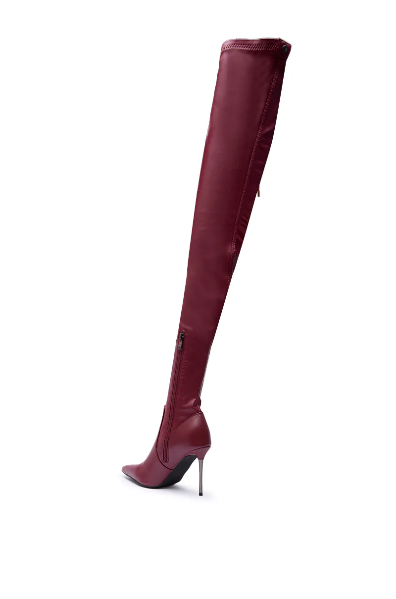 AZALEA WANG MILANDRA BURGUNDY STRETCH PU THIGH HIGH BOOT - Image 9