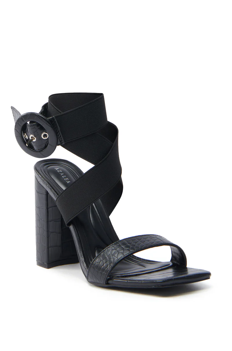 AZALEA WANG NADJA BLACK CROC SANDAL WITH STRAP - Image 3