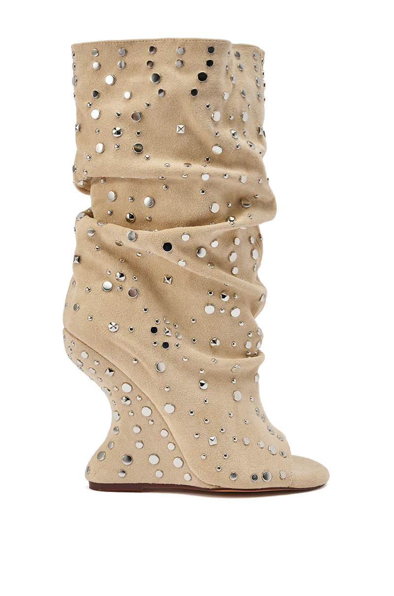 AZALEA WANG NAOMANI FAUX SUEDE BEIGE STUDDED OPEN TOE HEEL - Image 6