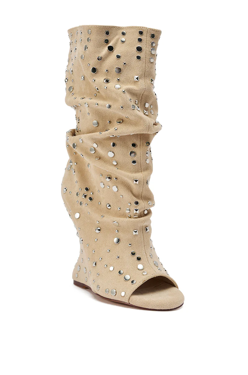 AZALEA WANG NAOMANI FAUX SUEDE BEIGE STUDDED OPEN TOE HEEL - Image 7