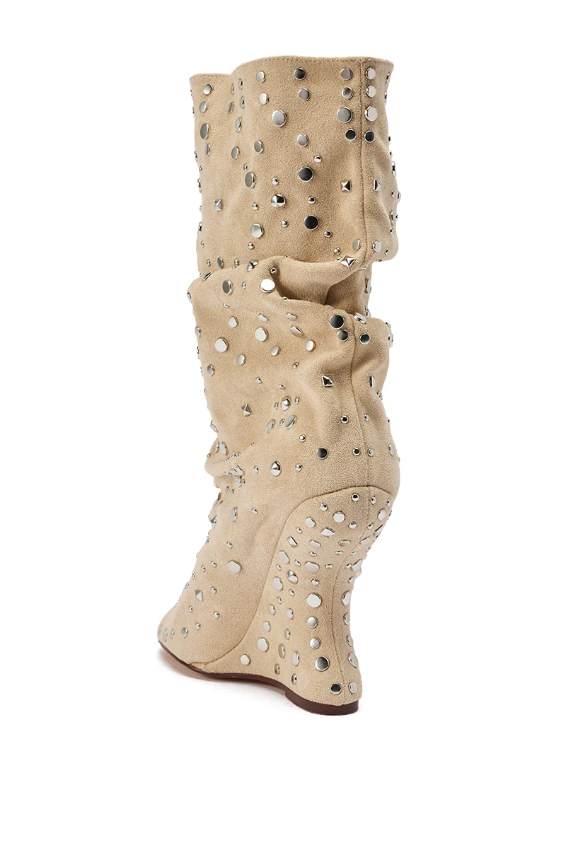 AZALEA WANG NAOMANI FAUX SUEDE BEIGE STUDDED OPEN TOE HEEL - Image 8