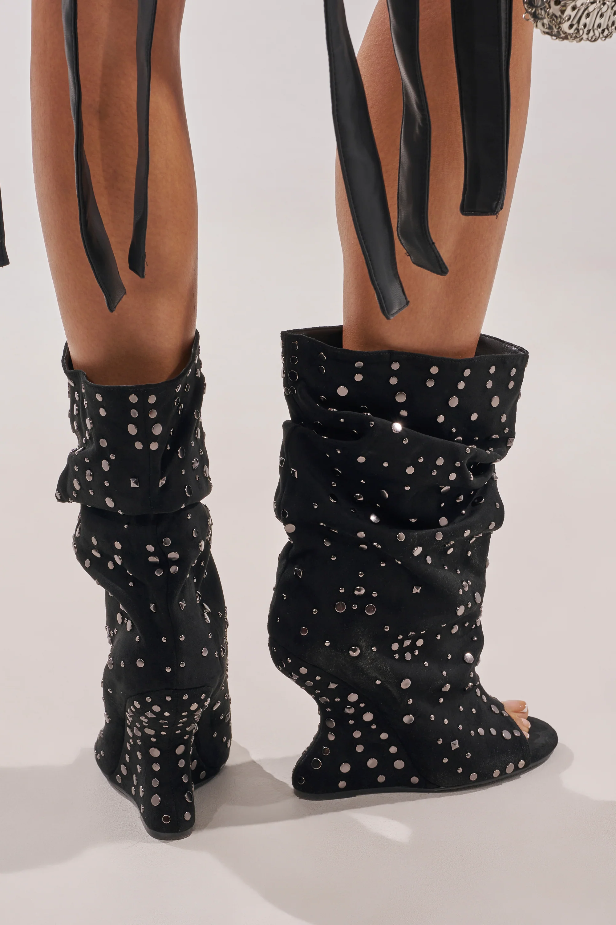 AZALEA WANG NAOMANI FAUX SUEDE BLACK STUDDED OPEN TOE BOOTIE - Image 3