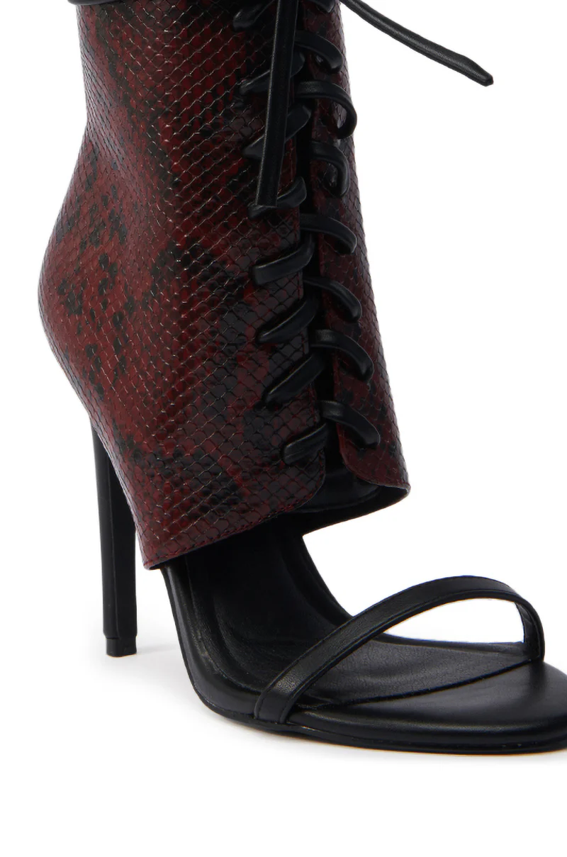 AZALEA WANG NOLYN BURGUNDY SNAKE OPEN TOE BOOTIE - Image 6