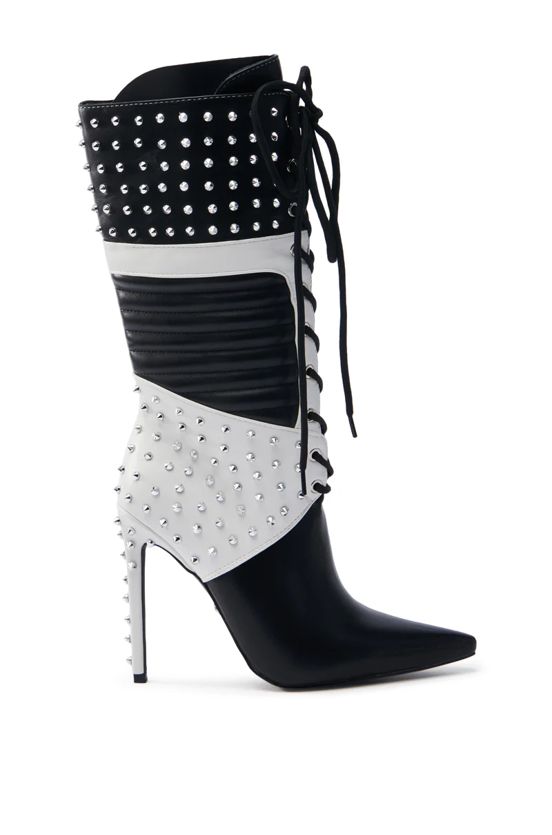 AZALEA WANG OCTOBI BLACK AND WHITE STILETO BOOT - Image 4