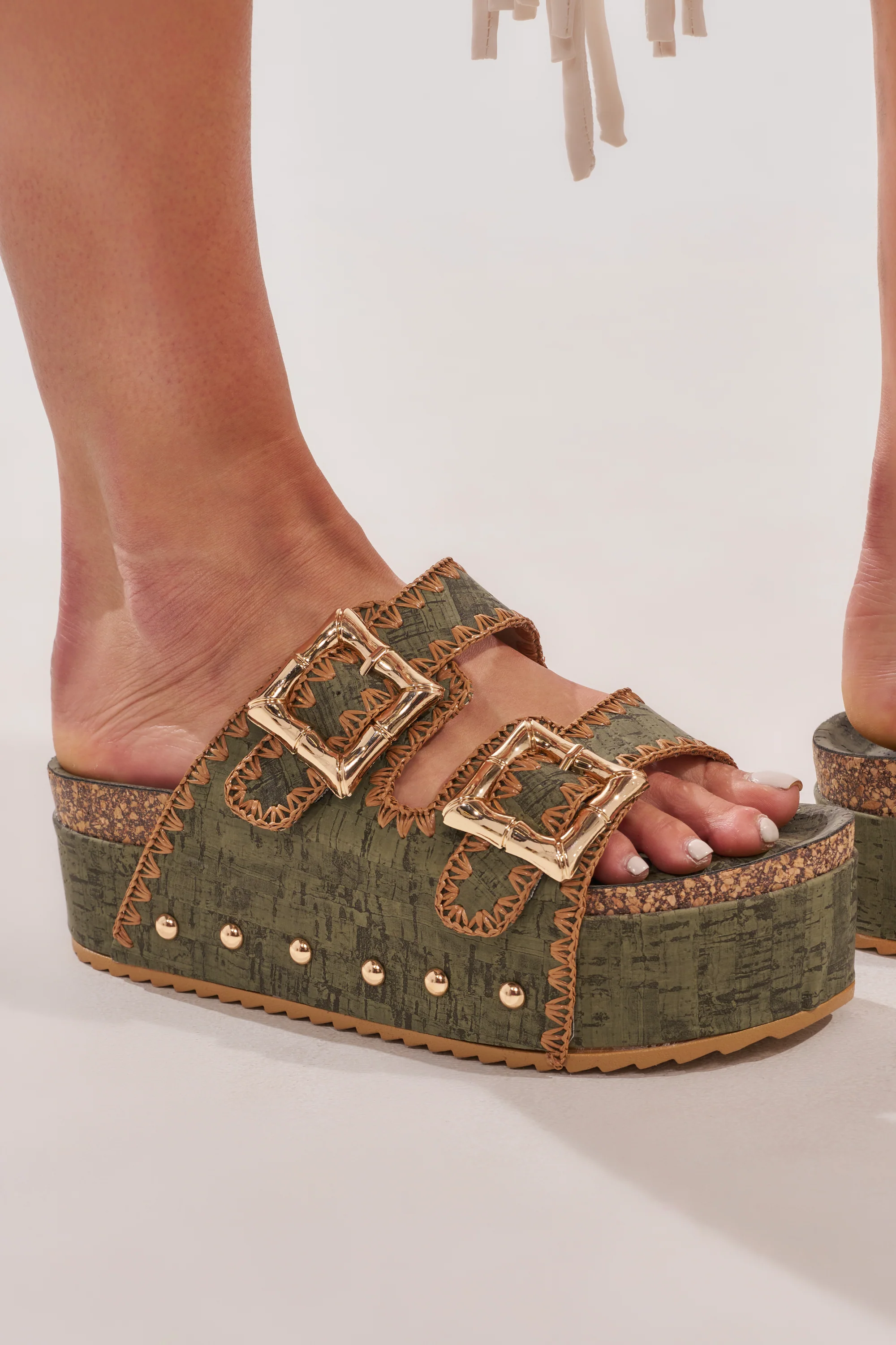 AZALEA WANG OHKAY GREEN FLATFORM STUD EMBELLISHED SLIP ON SANDAL - Image 8