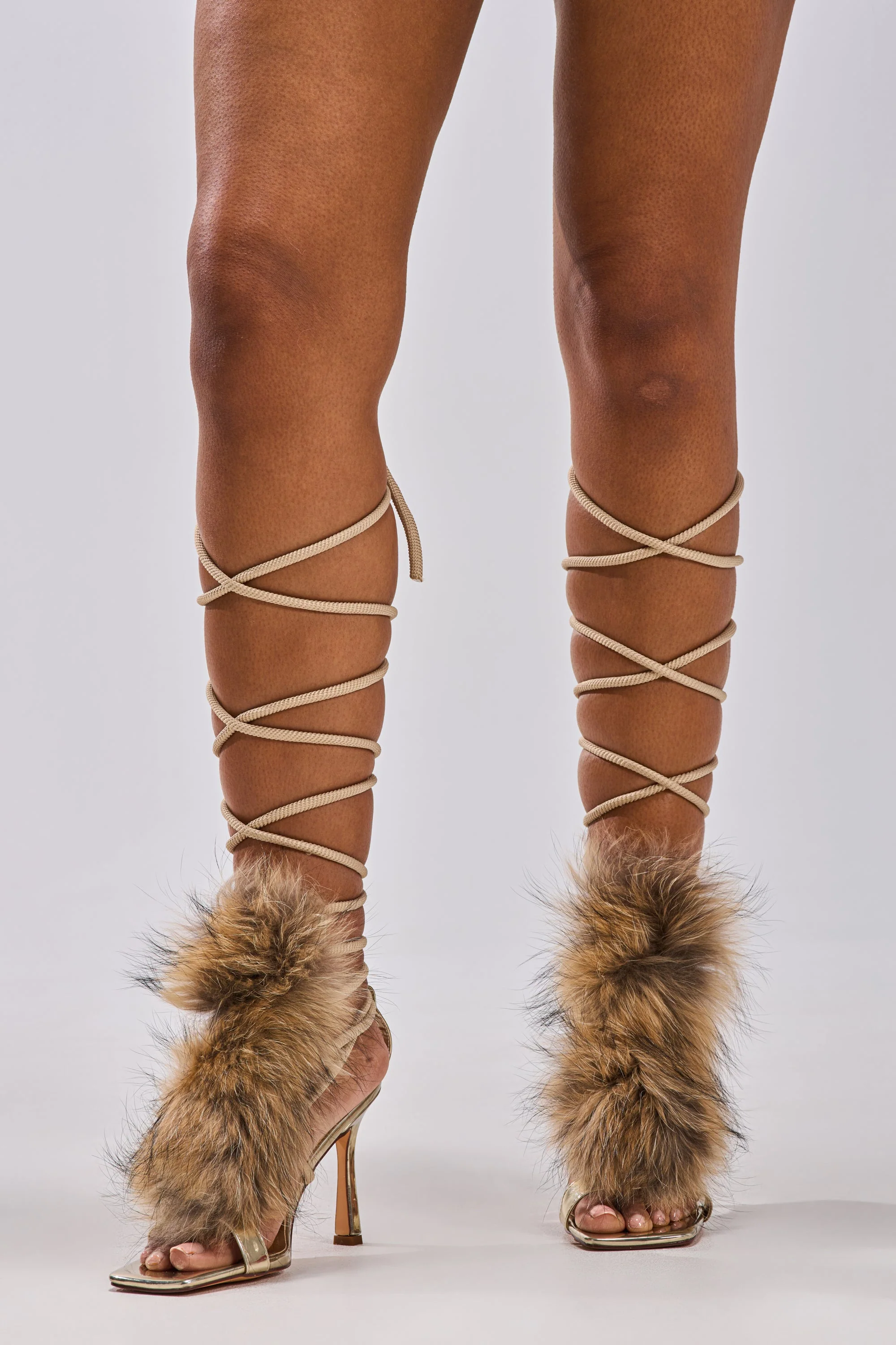 AZALEA WANG ORLA TAN FUR ROPE STILETTO SANDAL - Image 4