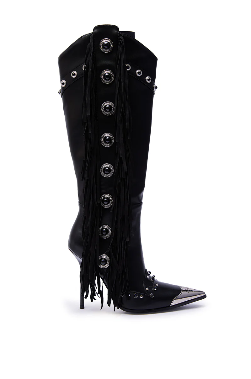 AZALEA WANG PELAGIANA BLACK WESTERN POINTED TOE STILETTO BOOT - Image 3