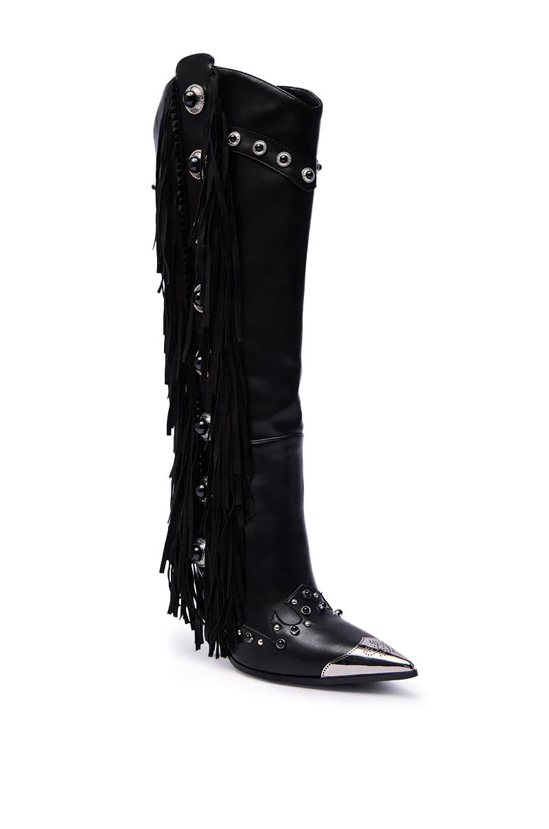 AZALEA WANG PELAGIANA BLACK WESTERN POINTED TOE STILETTO BOOT - Image 4