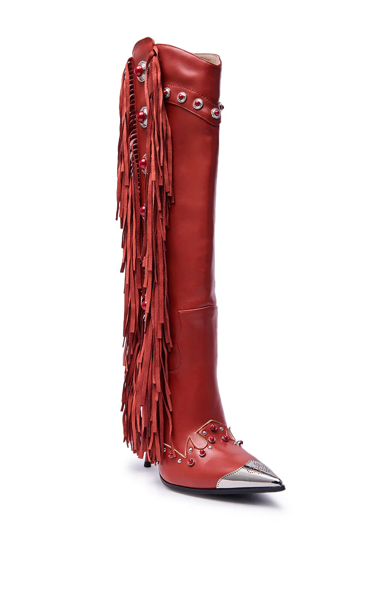 AZALEA WANG PELAGIANA RED WESTERN POINTED TOE STILETTO BOOT - Image 6