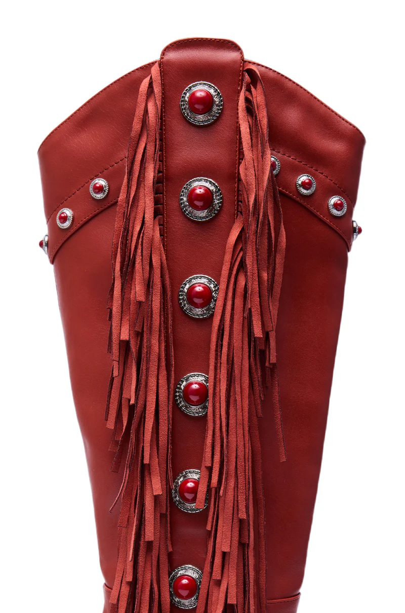 AZALEA WANG PELAGIANA RED WESTERN POINTED TOE STILETTO BOOT - Image 8