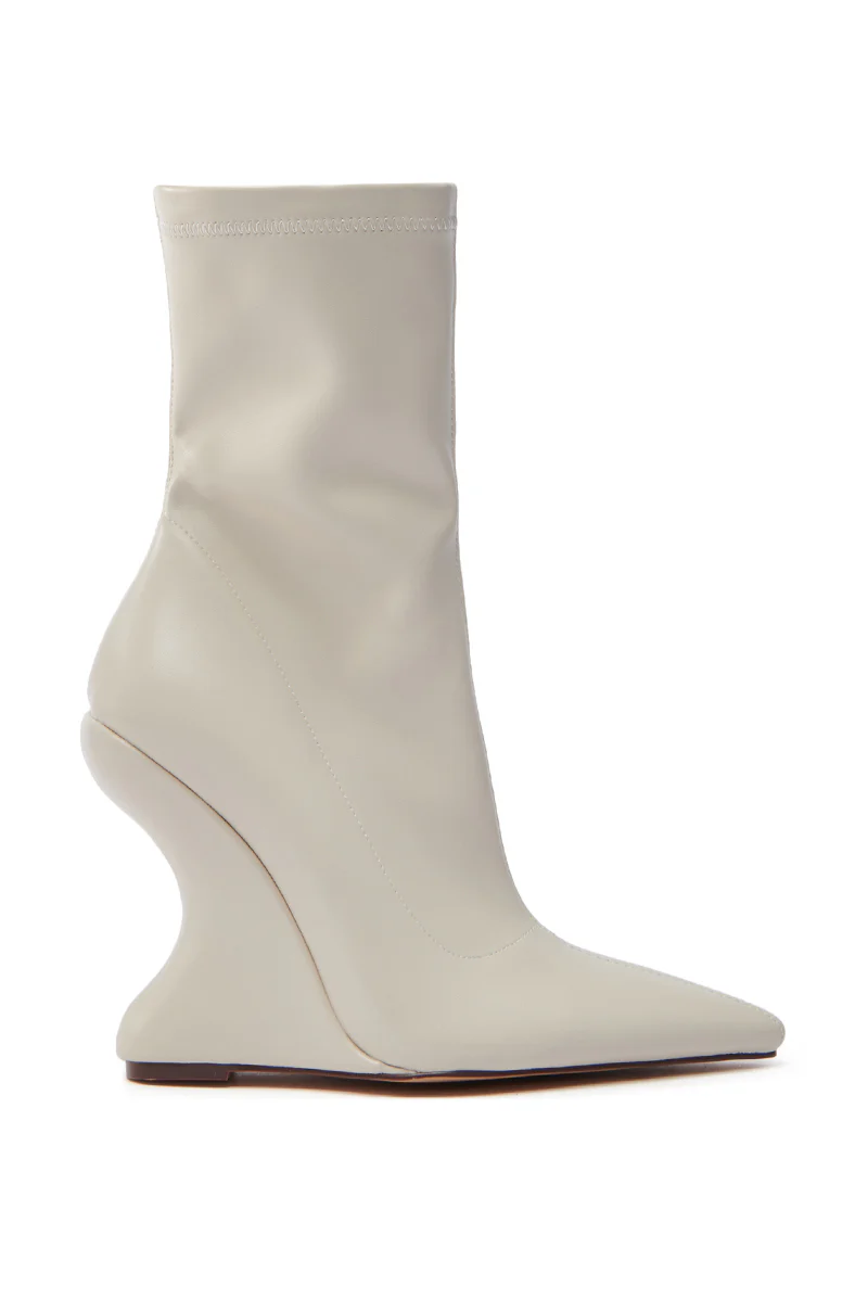AZALEA WANG ARKETTA BEIGE ABSTRACT WEDGE HEEL BOOTIE - Image 3