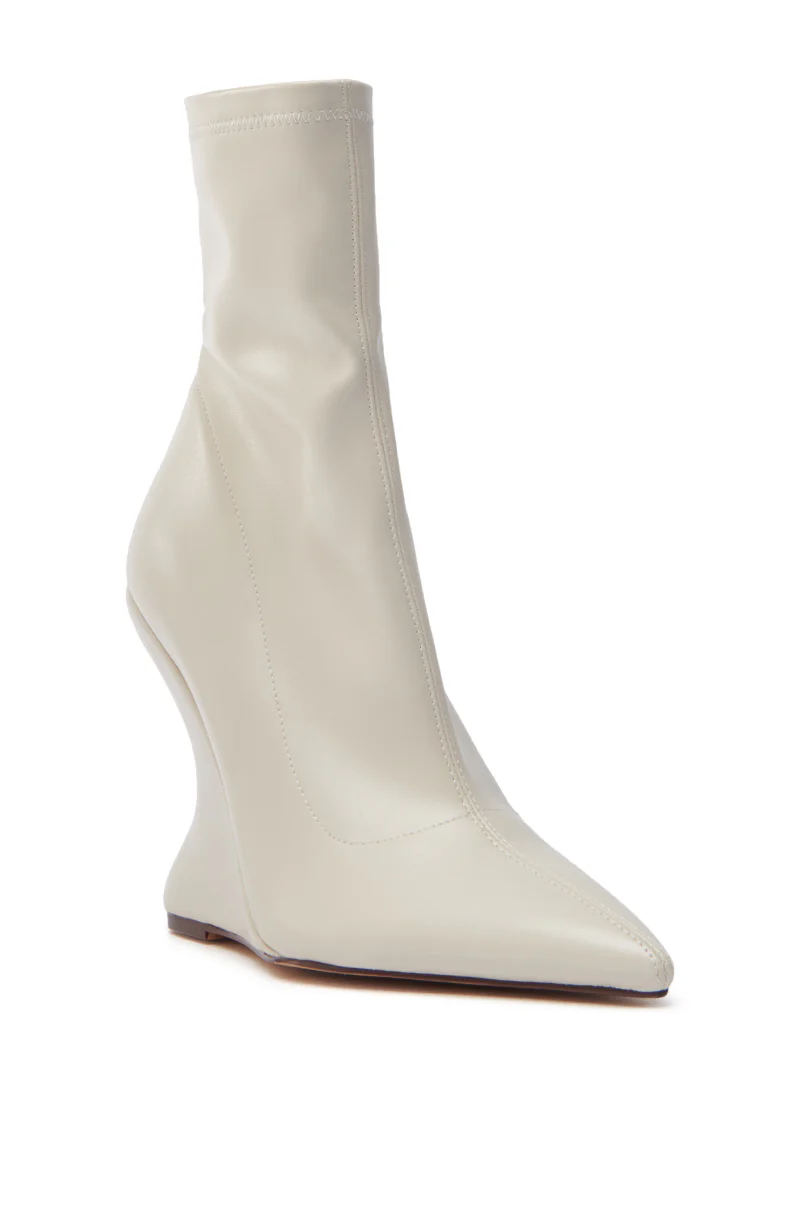 AZALEA WANG ARKETTA BEIGE ABSTRACT WEDGE HEEL BOOTIE - Image 4