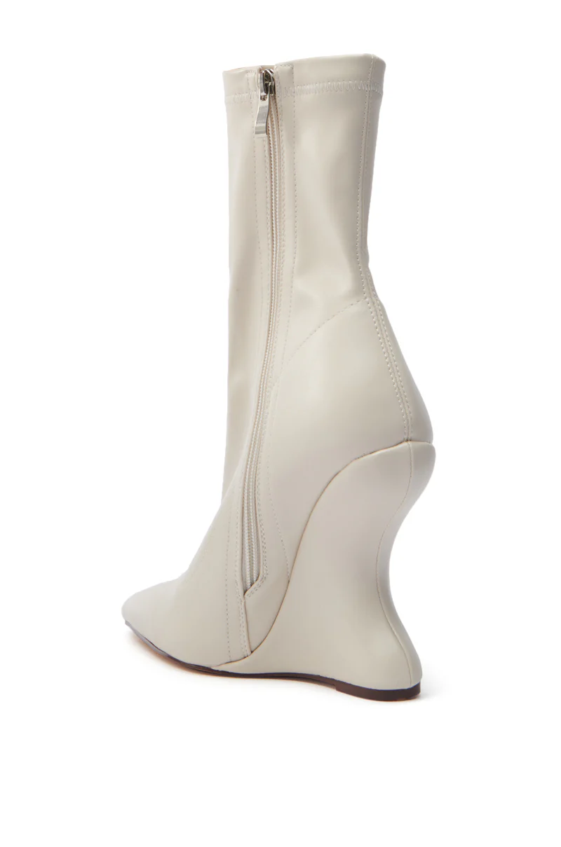 AZALEA WANG ARKETTA BEIGE ABSTRACT WEDGE HEEL BOOTIE - Image 5